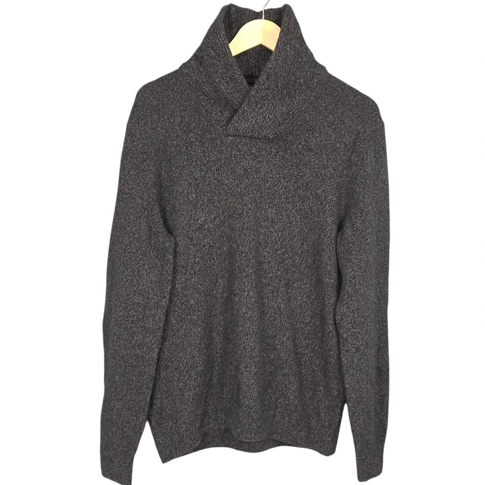 Banana‎ Republic Sweater Mens Large Gray 100% Merino Wool Shawl Collar Pullover